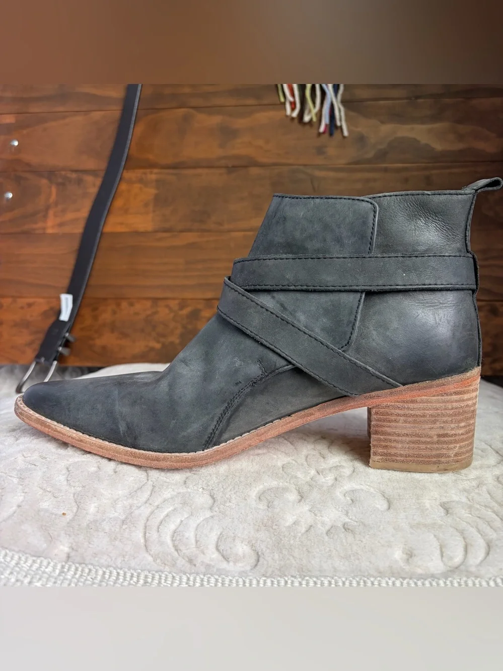 Free People Back Loop Ankle Buckle Boot EU 40 US 10 Washed Black Western